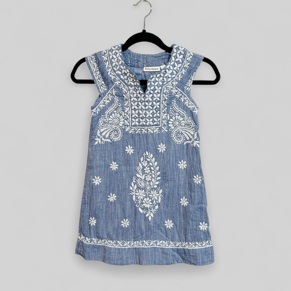 Roller Rabbit Blue Chambray Embroidered Bohemian Cotton Top Size 6 - Picture 8 of 9